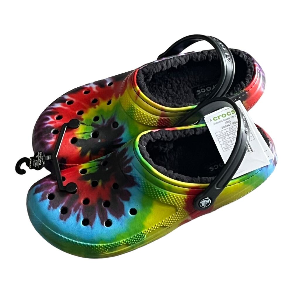 Baya Lined Crocs Clog Shoes Tie Dye Mens 10 Womens 12 Black Blue Red Purple New